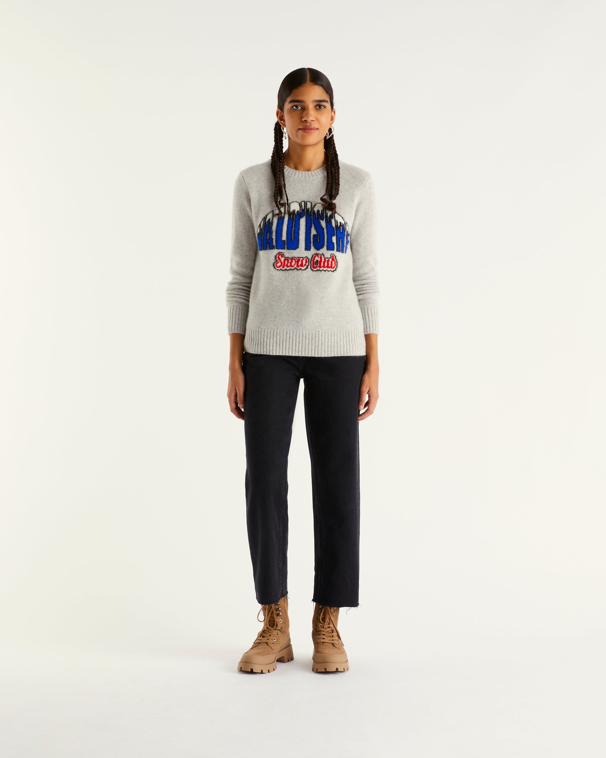 Pull à col rond Val d'isere snow club en cachemire - Light Heather Gray