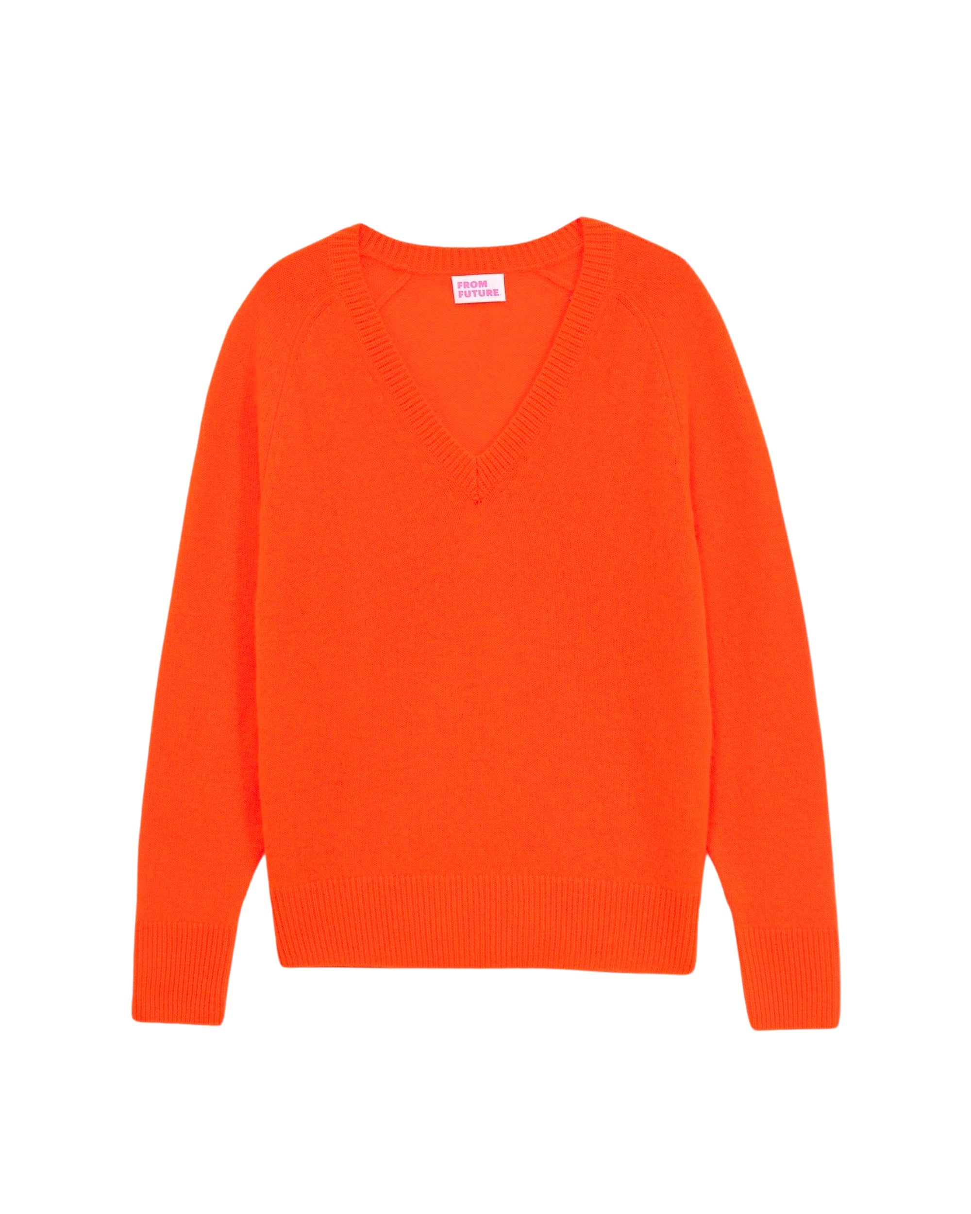 Pull à col V Light à coupe oversize en cachemire - Neon Orange