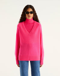 Pull à col V Light à coupe oversize en cachemire - Neon Orange
