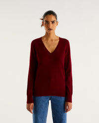 Pull à col V classique en cachemire - Prune