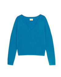 Pull court à col V en cachemire - Winter Blue