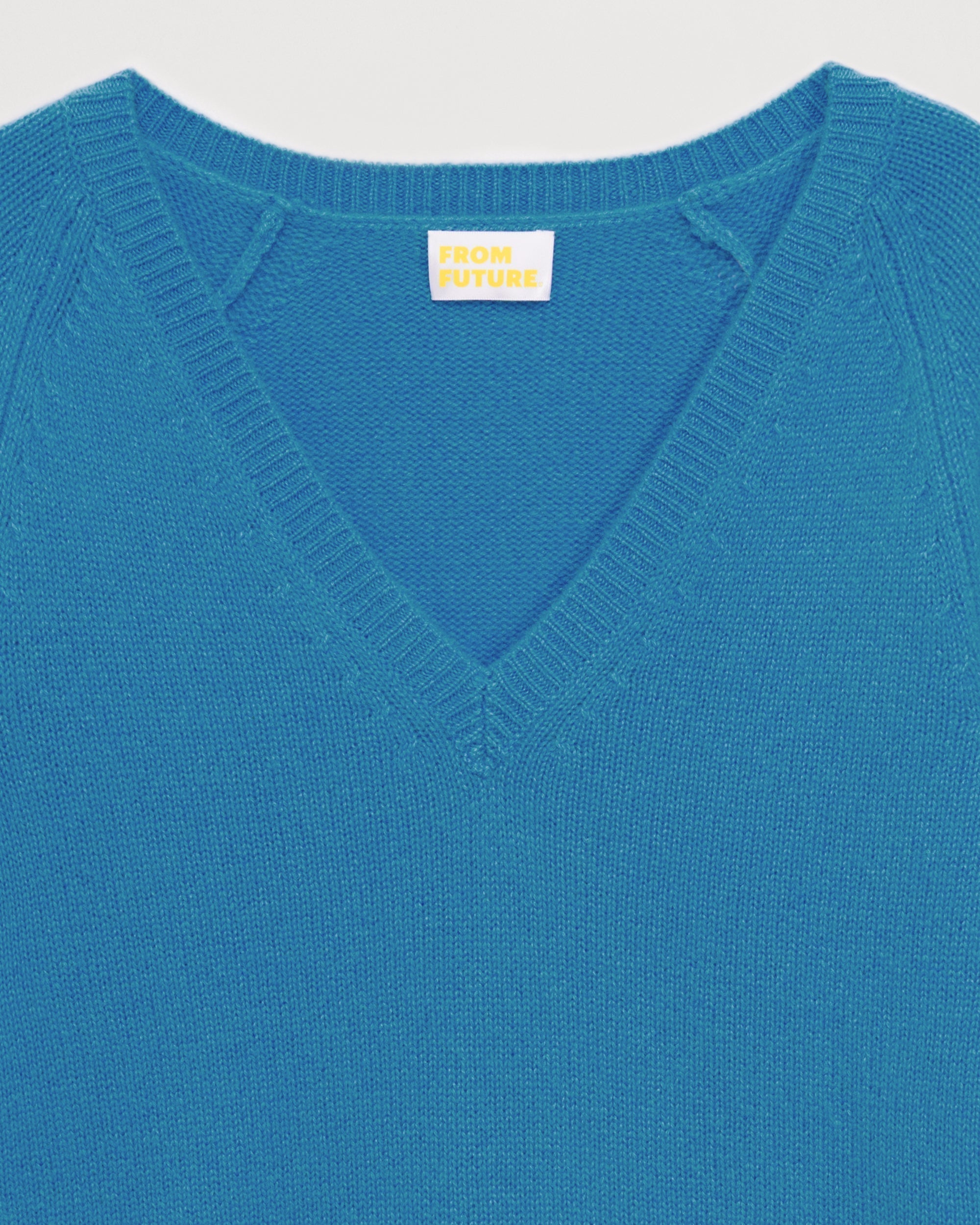 Pull court à col V en cachemire - Winter Blue
