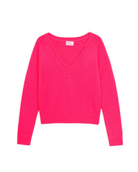 Pull court à col V en cachemire - Winter Fuchsia