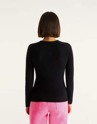 Pull fin à col V Light en cachemire - Black