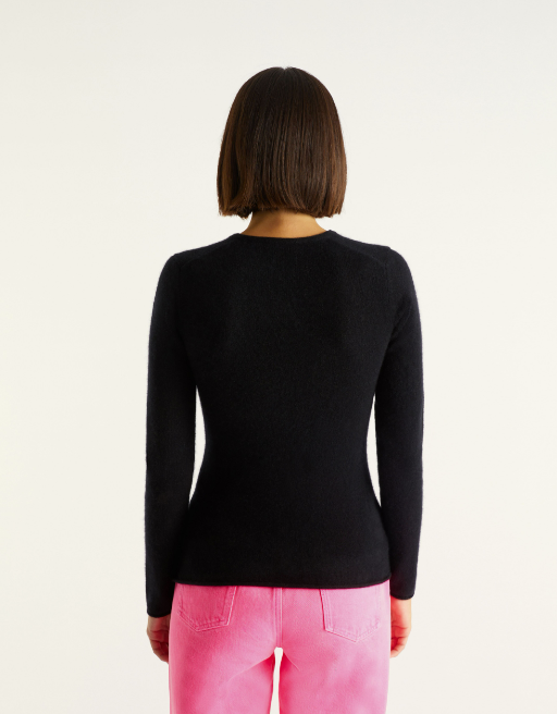 Pull fin à col V Light en cachemire - Black