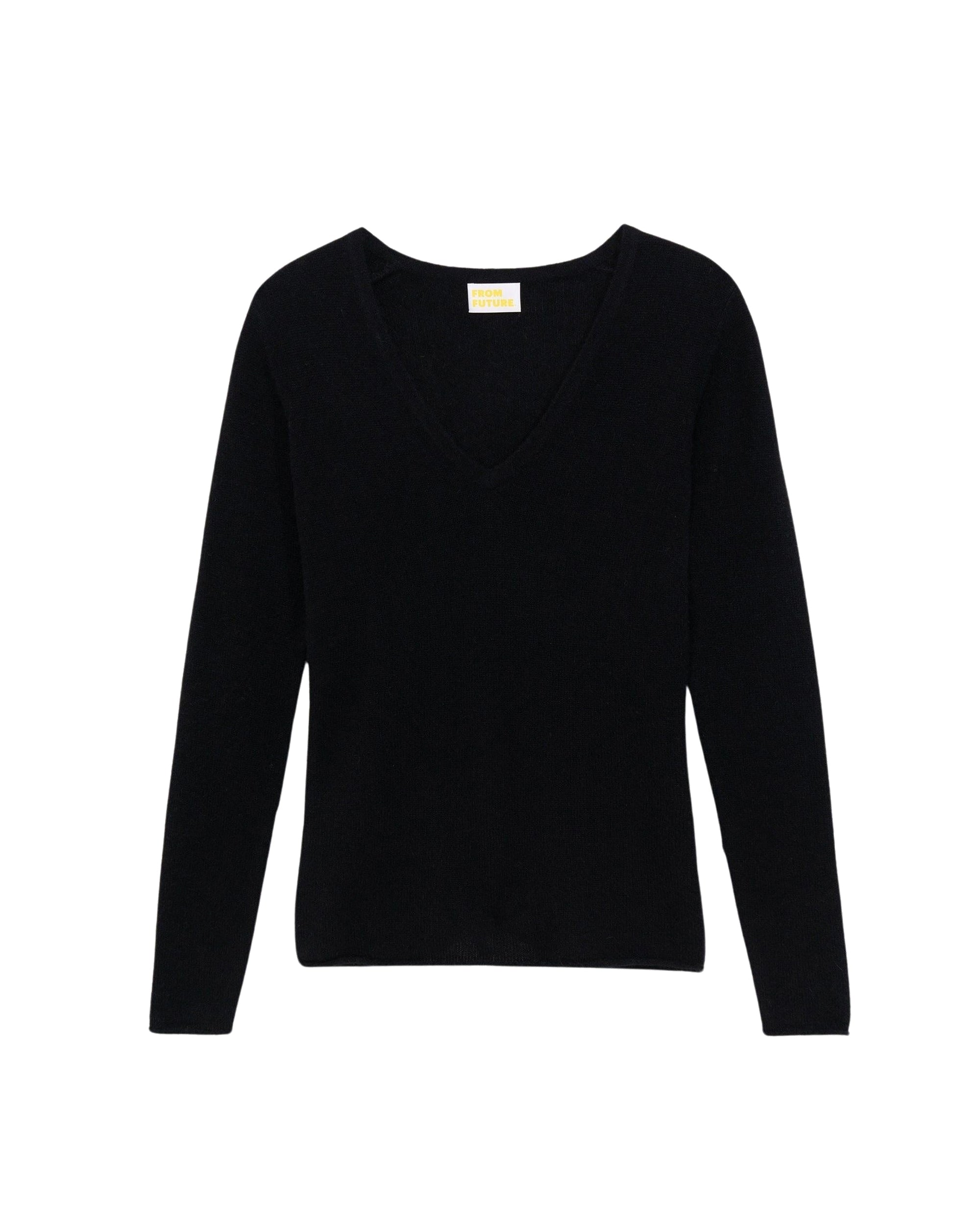 Pull fin à col V Light en cachemire - Black