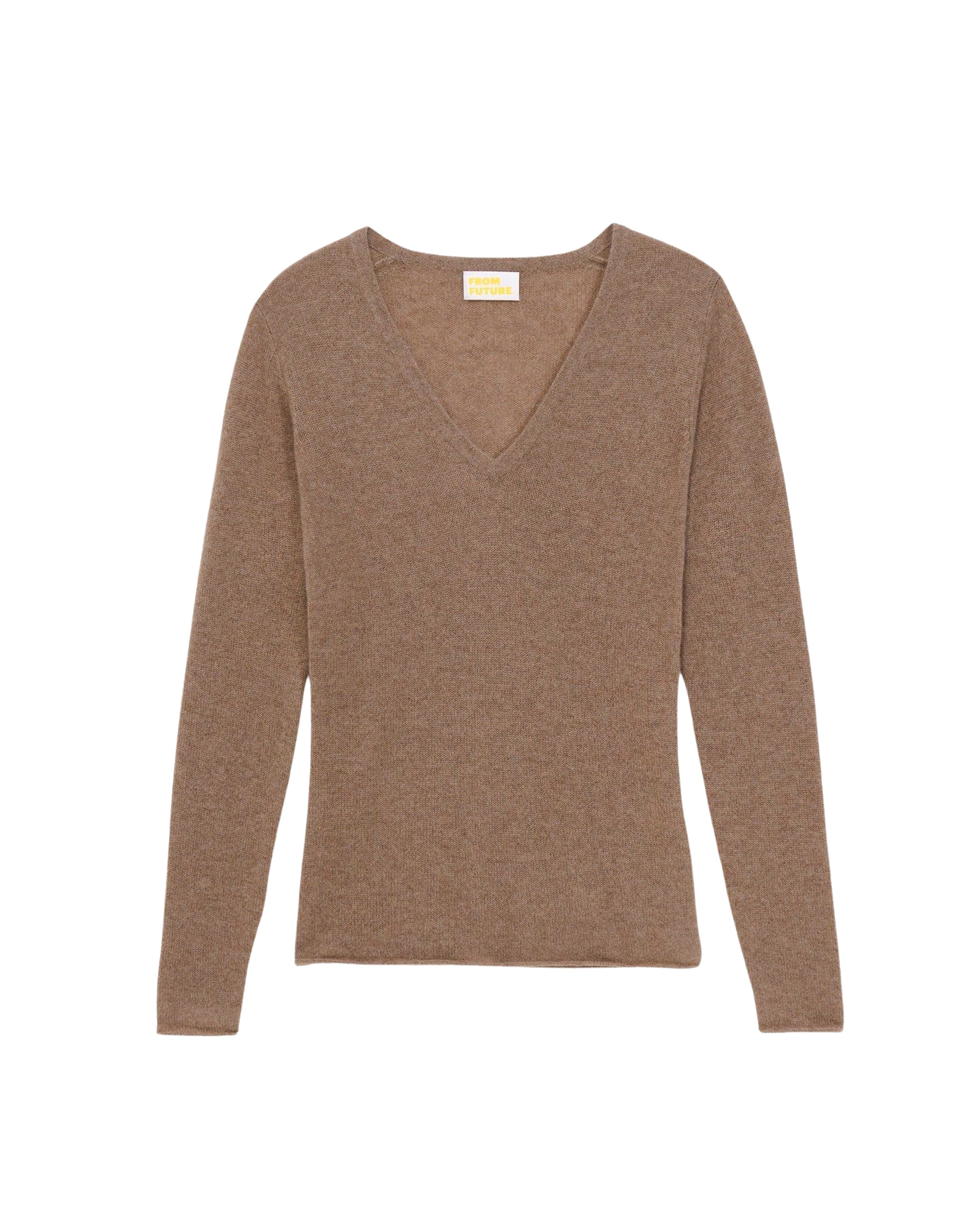 Pull fin à col V Light en cachemire - Taupe