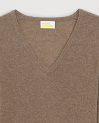 Pull fin à col V Light en cachemire - Taupe