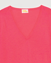 Pull à col V et coupe oversize en laine mérinos - Neon Pink
