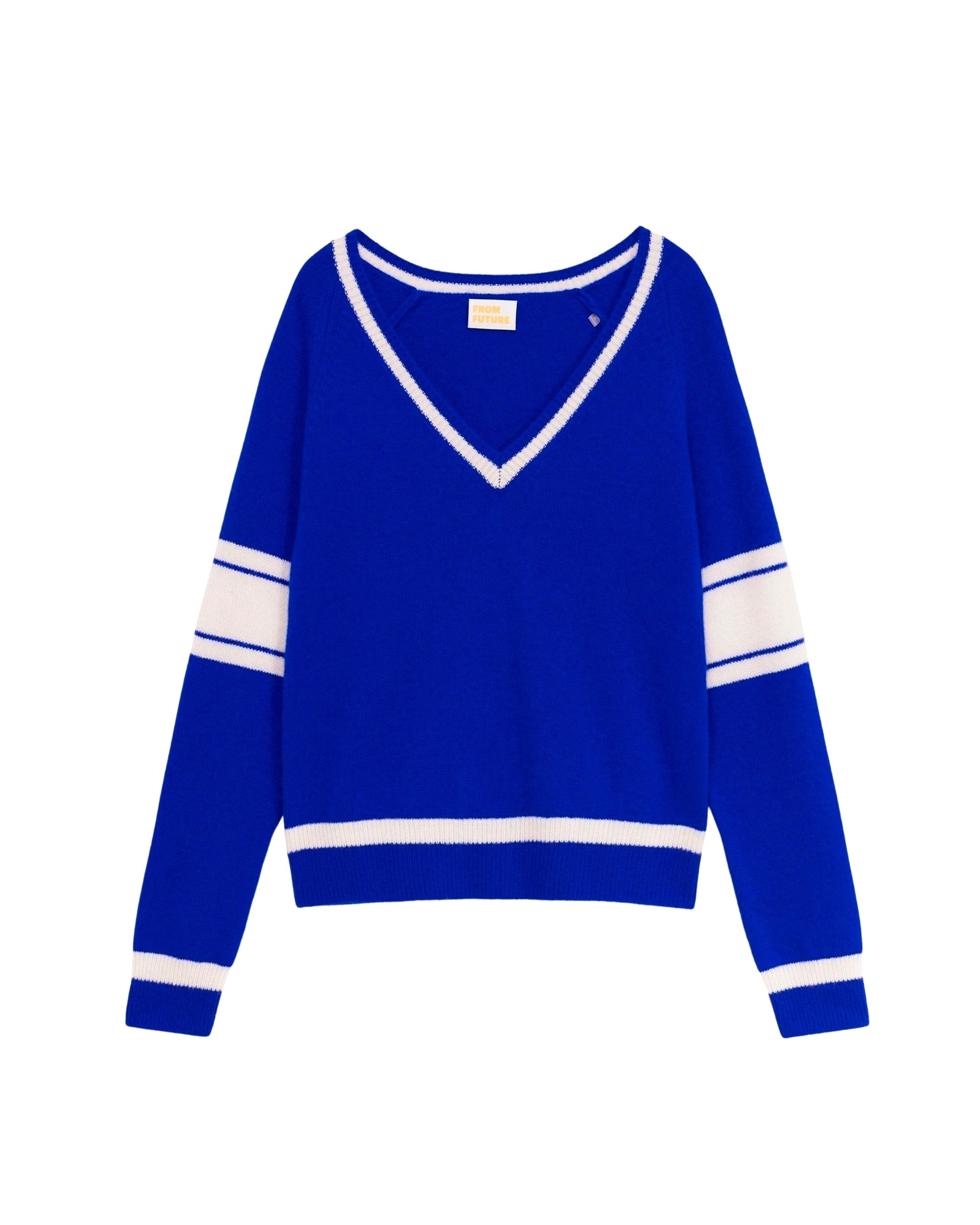 Pull à col V brassard en cachemire - Pop Blue