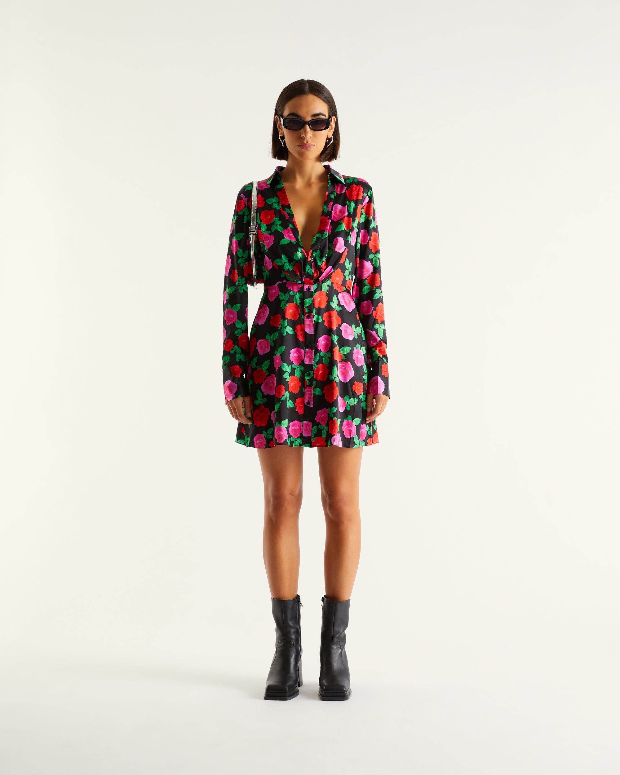 Robe courte Alie en soie - Winter Roses