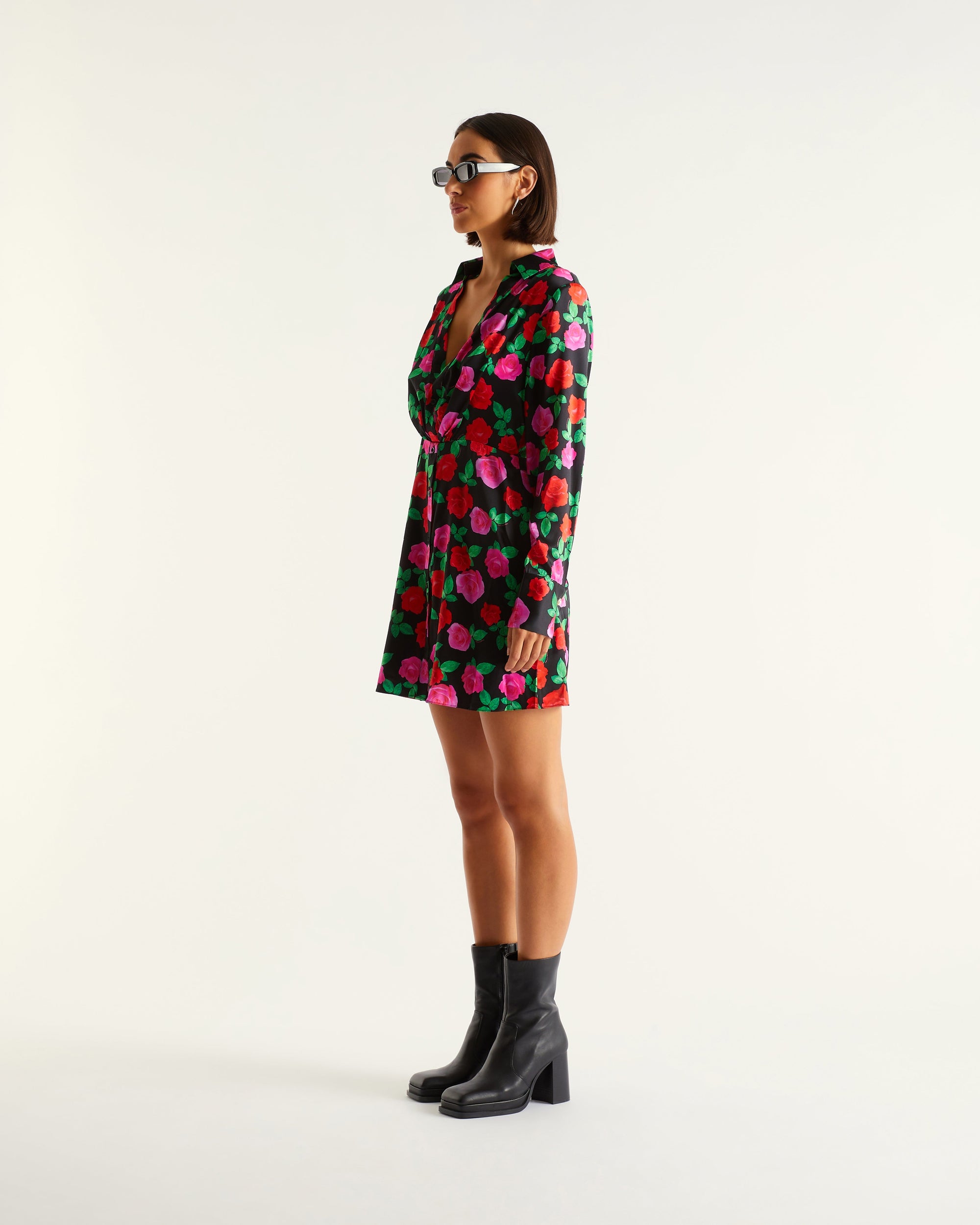 Robe courte Alie en soie - Winter Roses
