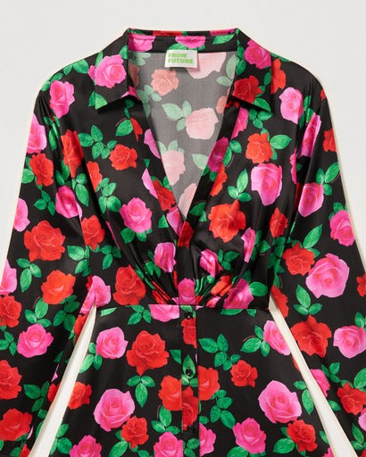 Robe courte Alie en soie - Winter Roses