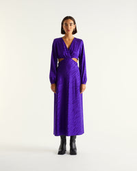 Robe longue Alma en soie - Purple Jacquard