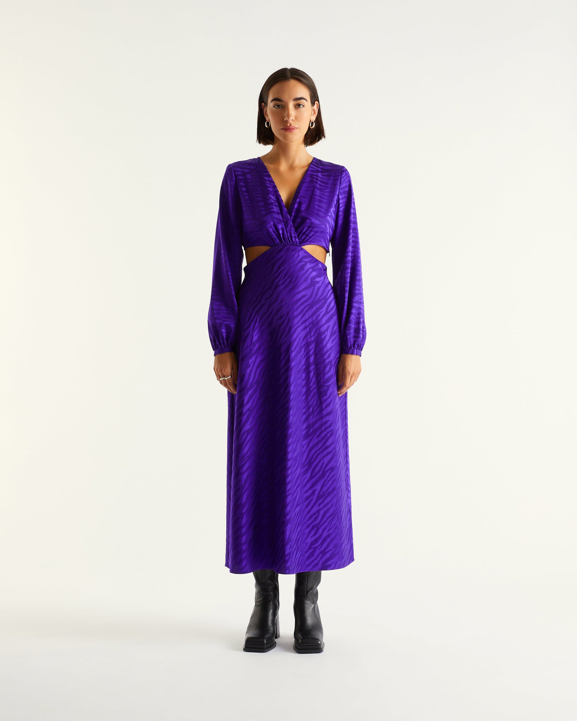 Robe longue Alma en soie - Purple Jacquard