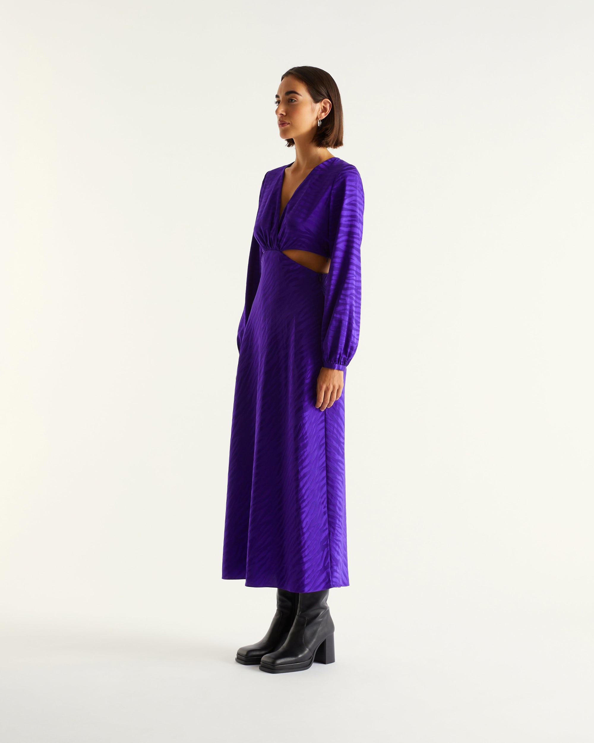 Robe longue Alma en soie - Purple Jacquard