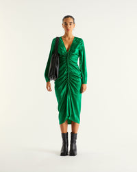 Robe longue Rivka en soie - Green Jacquard