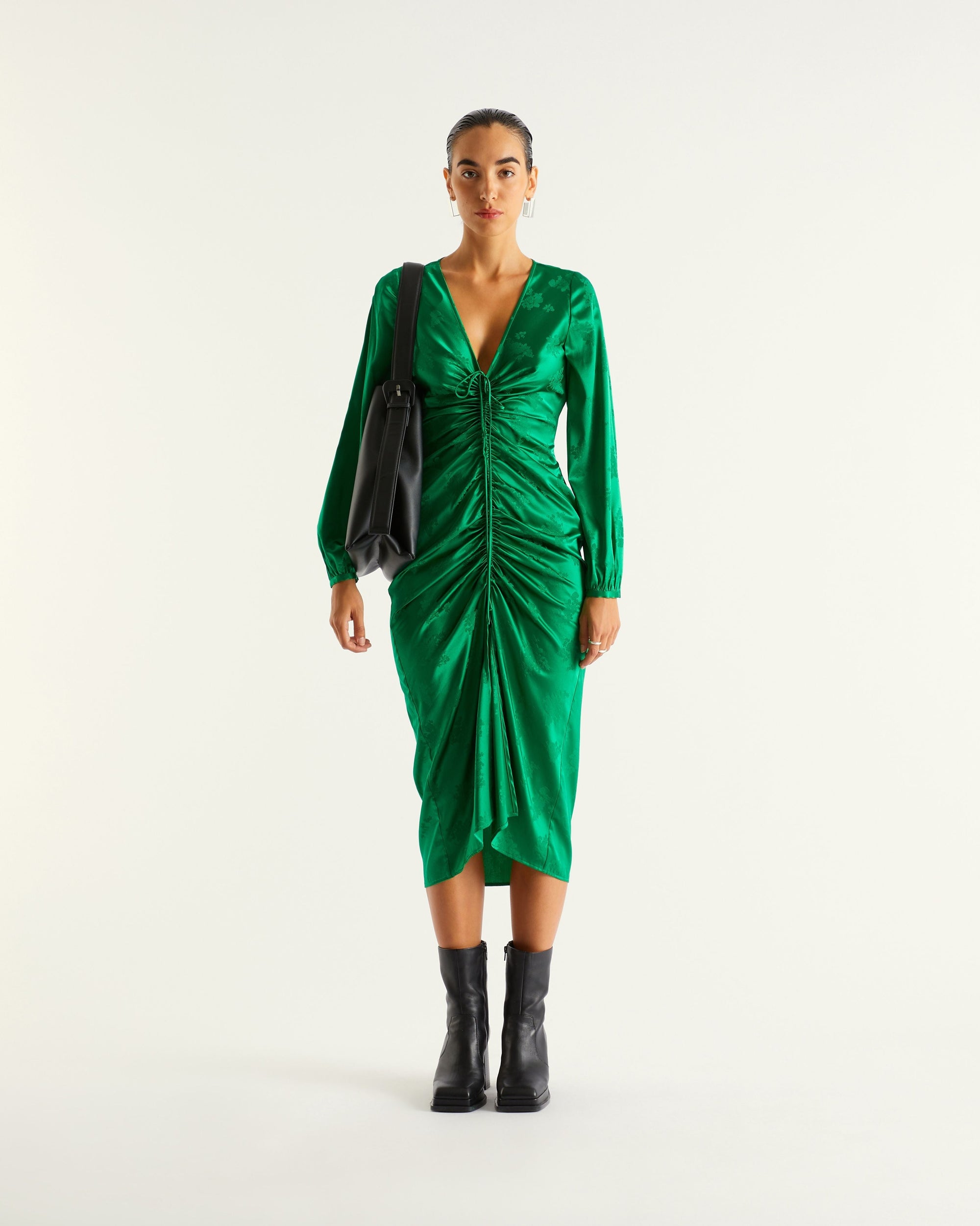 Robe longue Rivka en soie - Green Jacquard