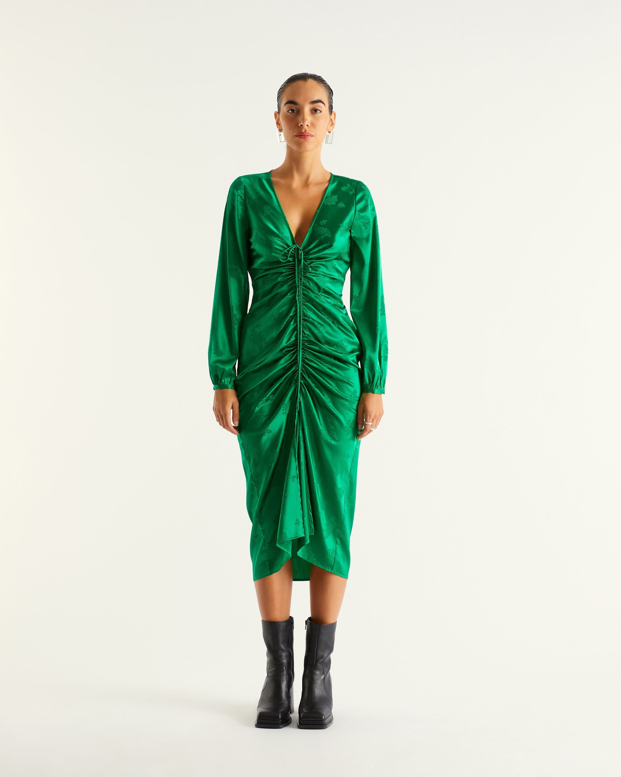 Robe longue Rivka en soie - Green Jacquard