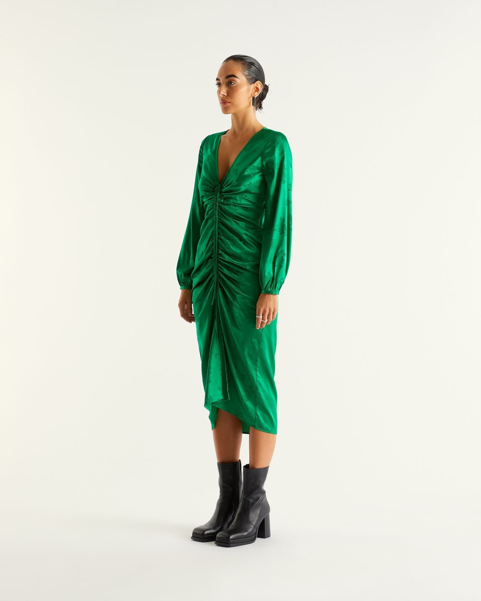 Robe longue Rivka en soie - Green Jacquard