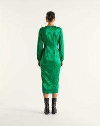 Robe longue Rivka en soie - Green Jacquard