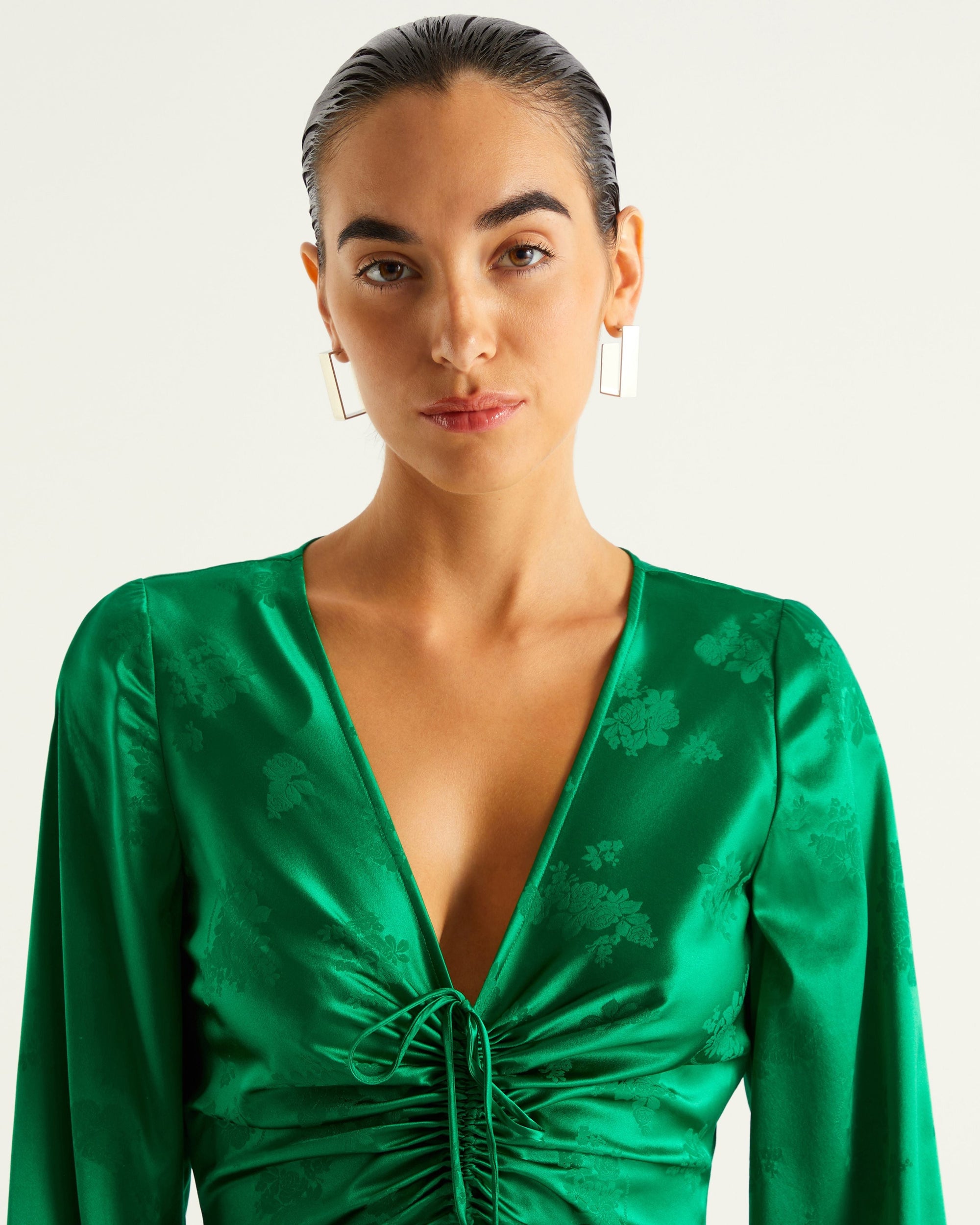 Robe longue Rivka en soie - Green Jacquard