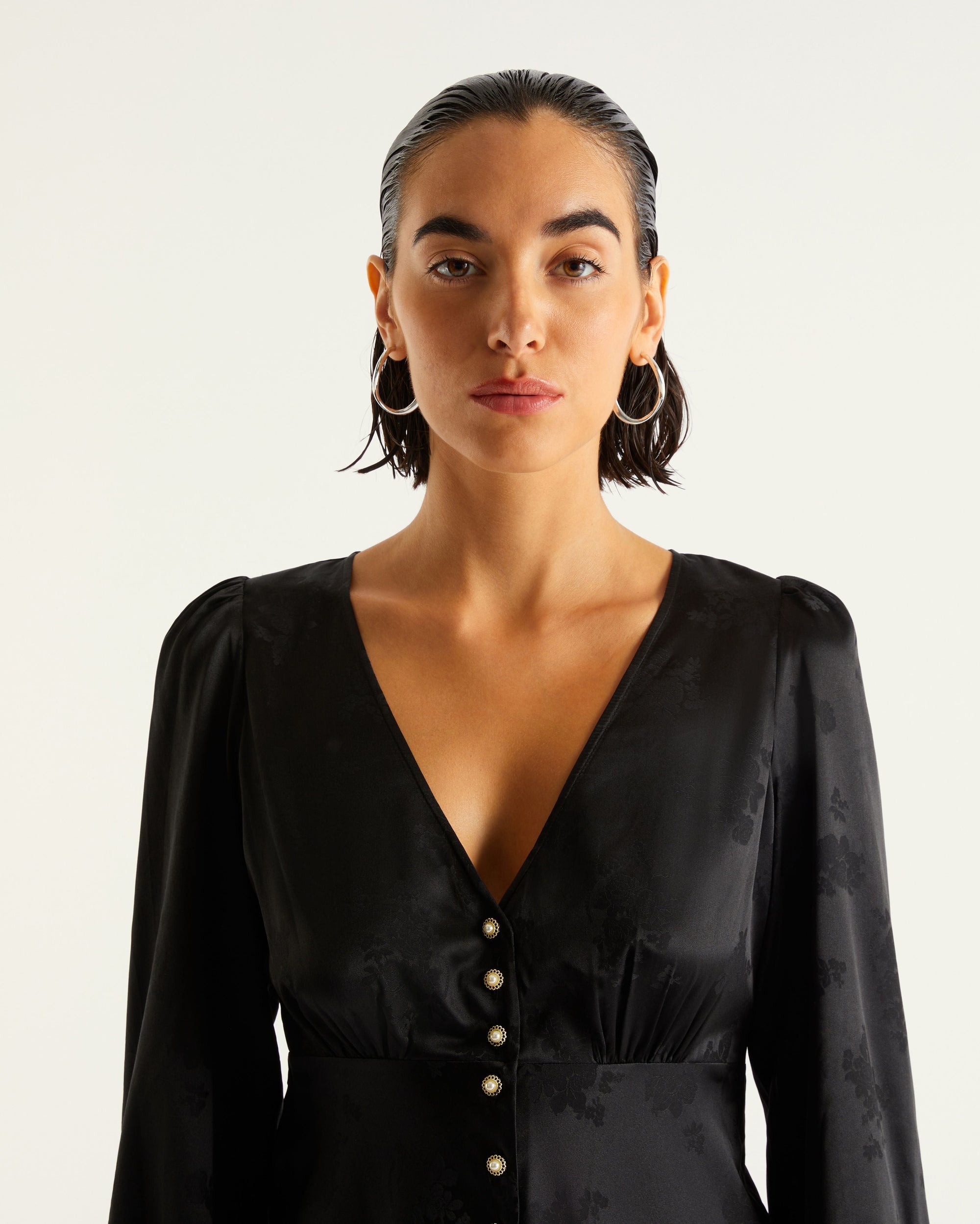 Robe courte Lana en soie - Black Jacquard