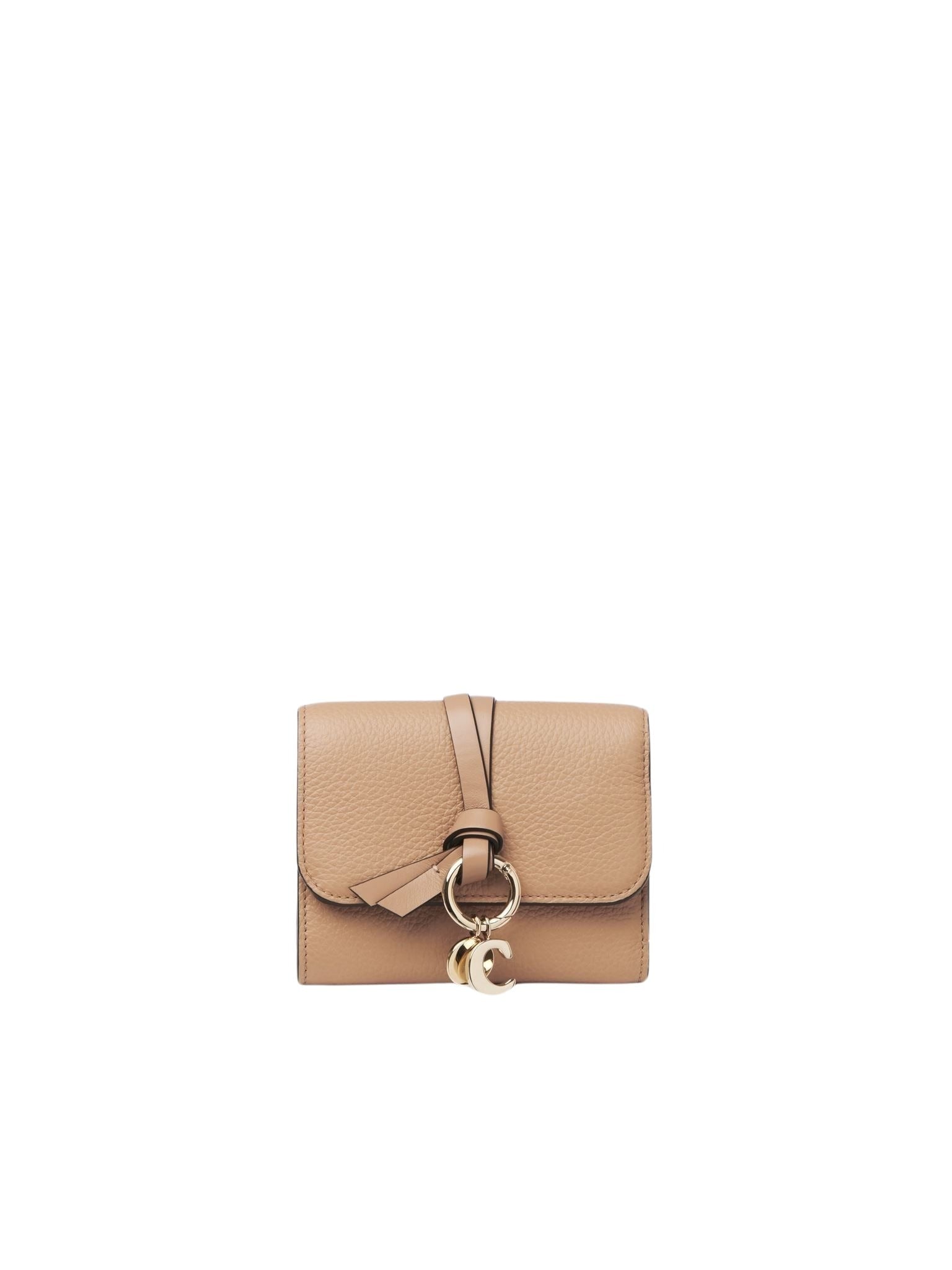 Portefeuille compact à trois volets Alphabet en cuir - Light Tan