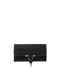 Portefeuille long à rabat Marcie en cuir - Black