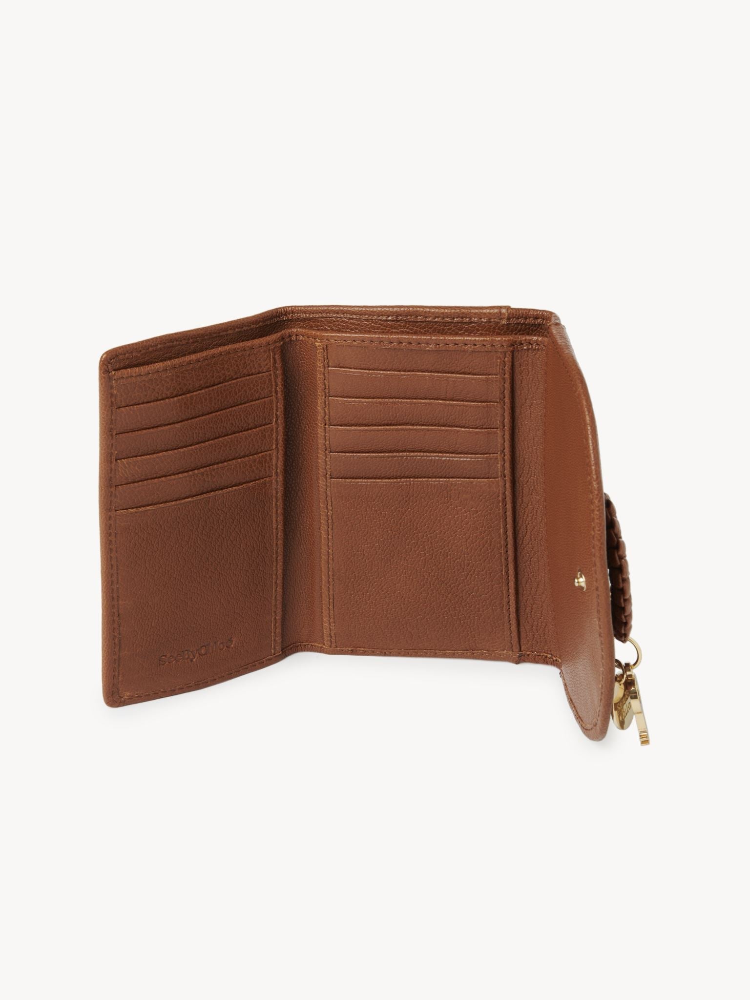Portefeuille compact Hana en cuir - Caramello