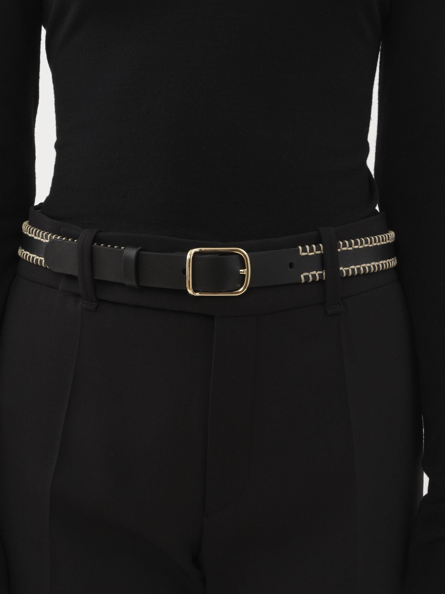 Ceinture Louela surpiqué en cuir - Black