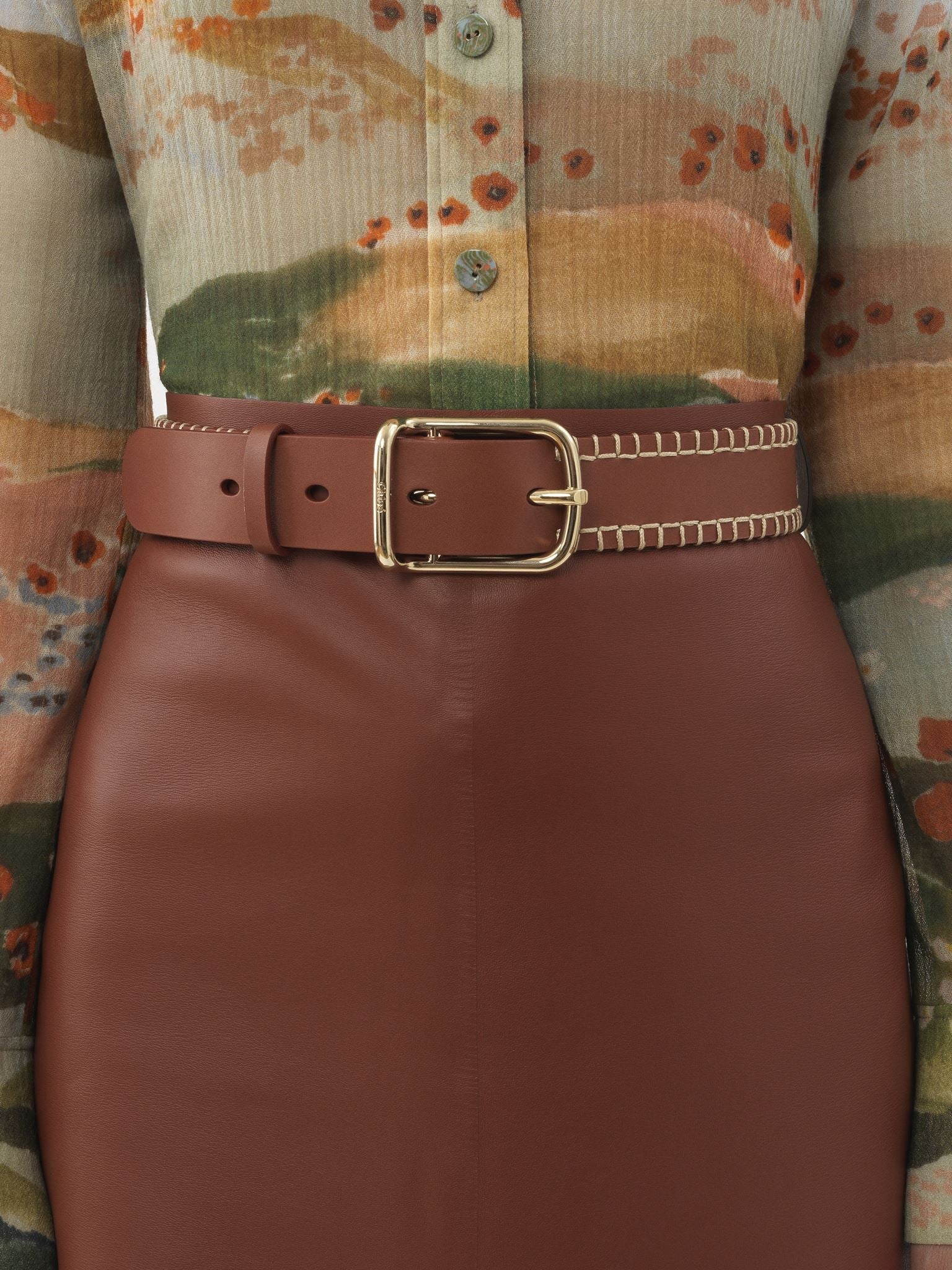 Ceinture moyenne Louela en cuir - Brun Sépia