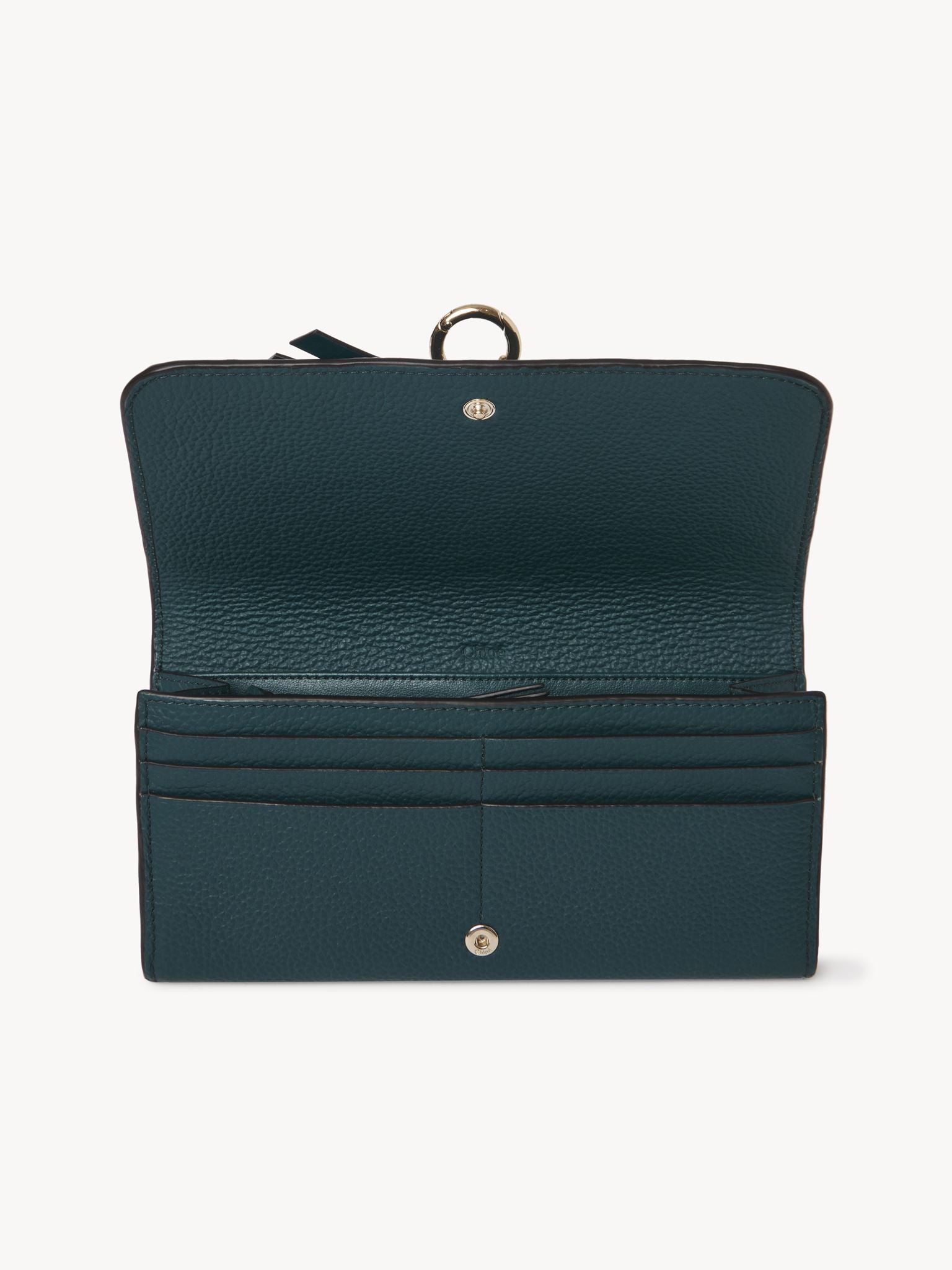Portefeuille long à rabat Alphabet en cuir - Dark Emerald