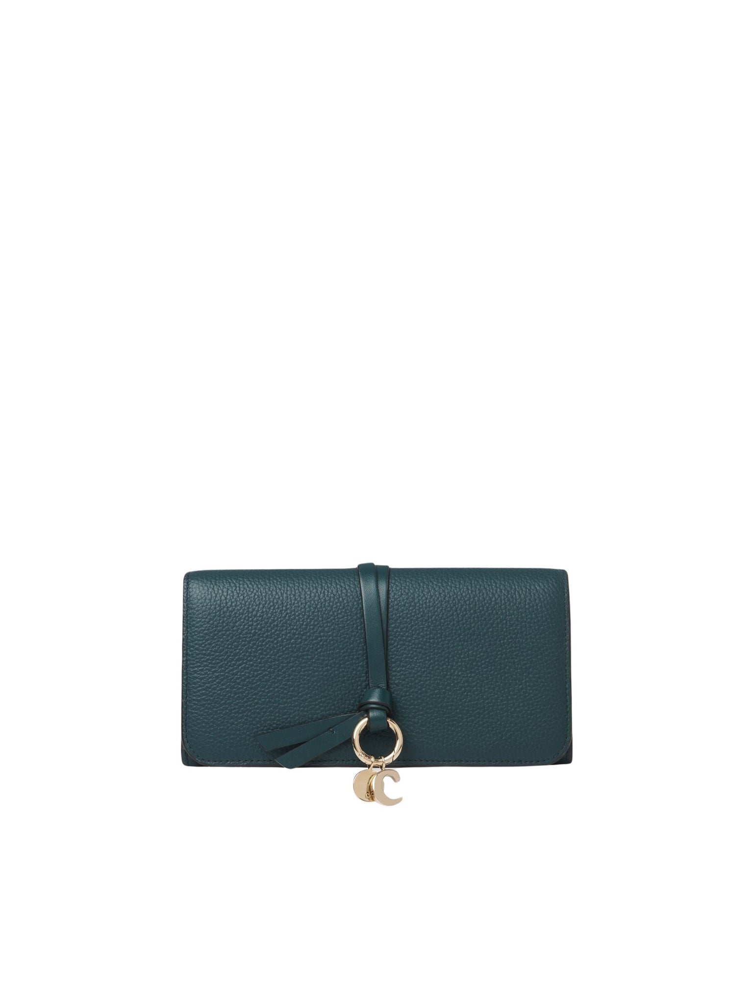 Portefeuille long à rabat Alphabet en cuir - Dark Emerald