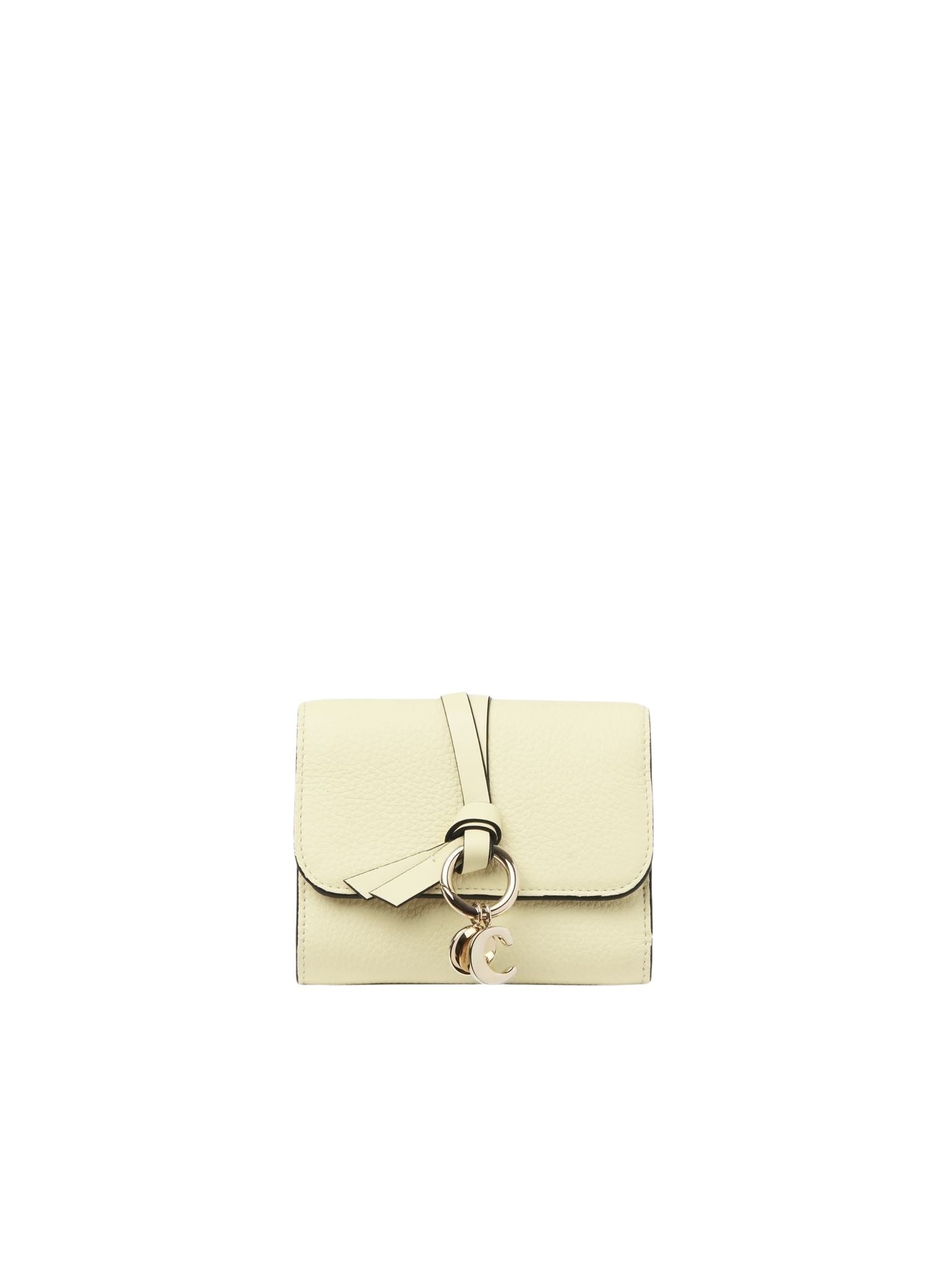 Portefeuille compact à trois volets Alphabet en cuir - Porcelain Yellow