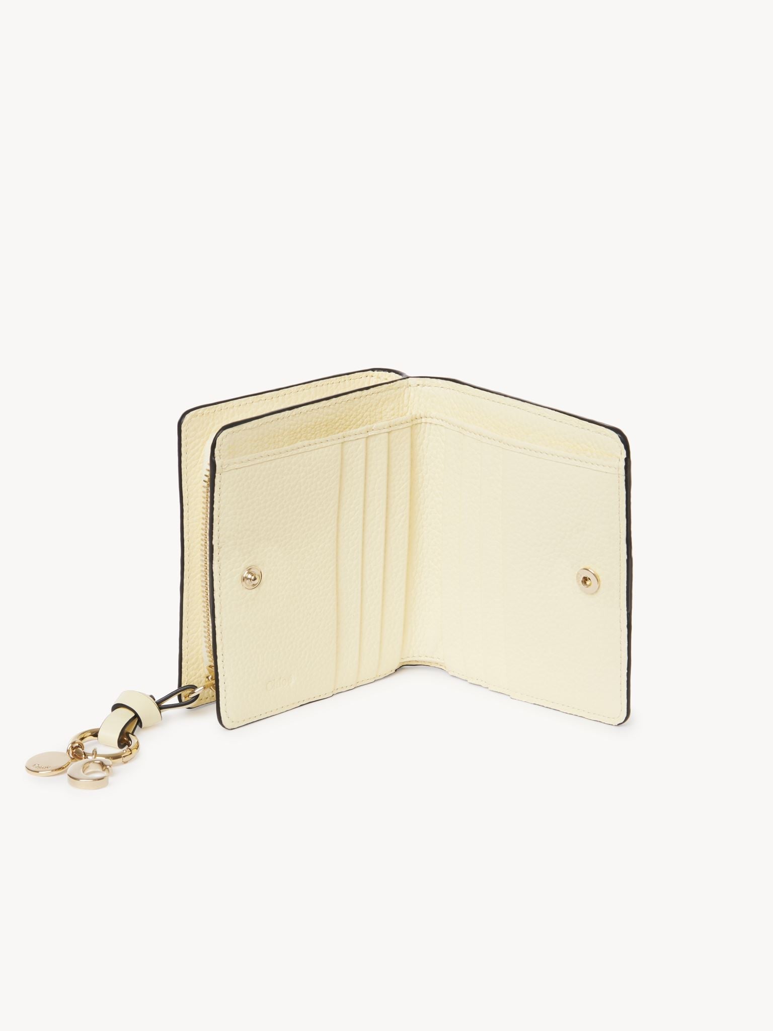 Portefeuille compact zippé Alphabet en cuir - Porcelain Yellow