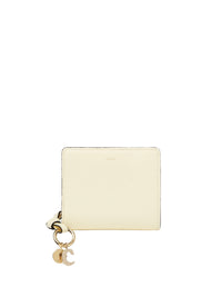 Portefeuille compact zippé Alphabet en cuir - Porcelain Yellow