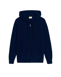 Hoodie zippé Light en cachemire - Navy