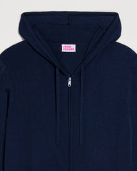 Hoodie zippé Future à poches en laine mérinos - Navy