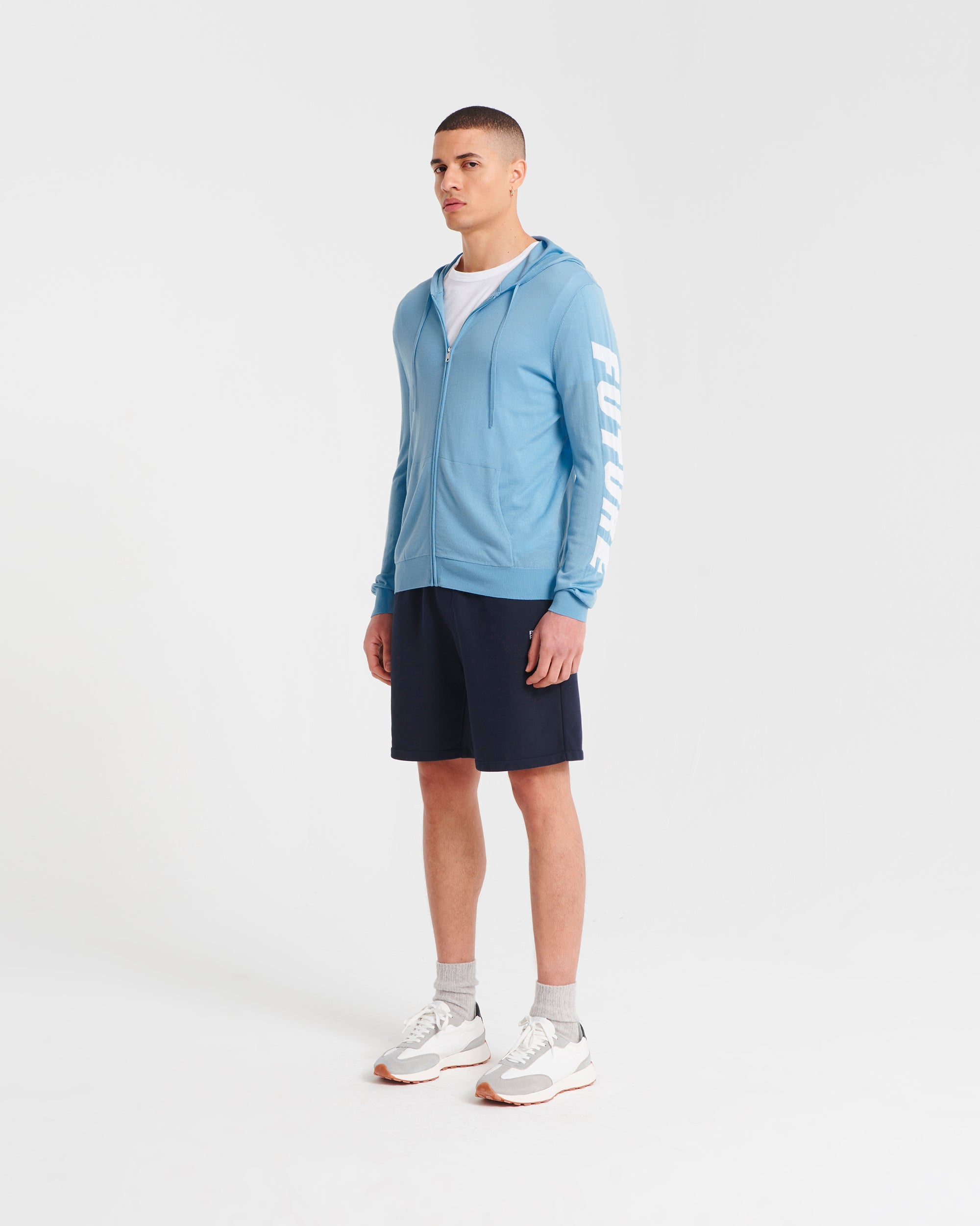 Hoodie zippé Future à poches en laine mérinos - Navy