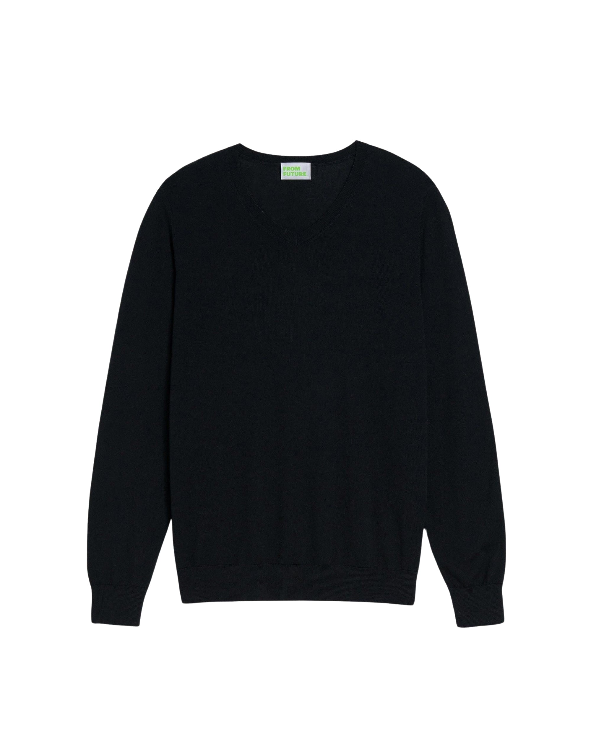 Pull à col V en laine mérinos - Black