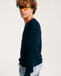 Pull à col V en laine mérinos - Navy