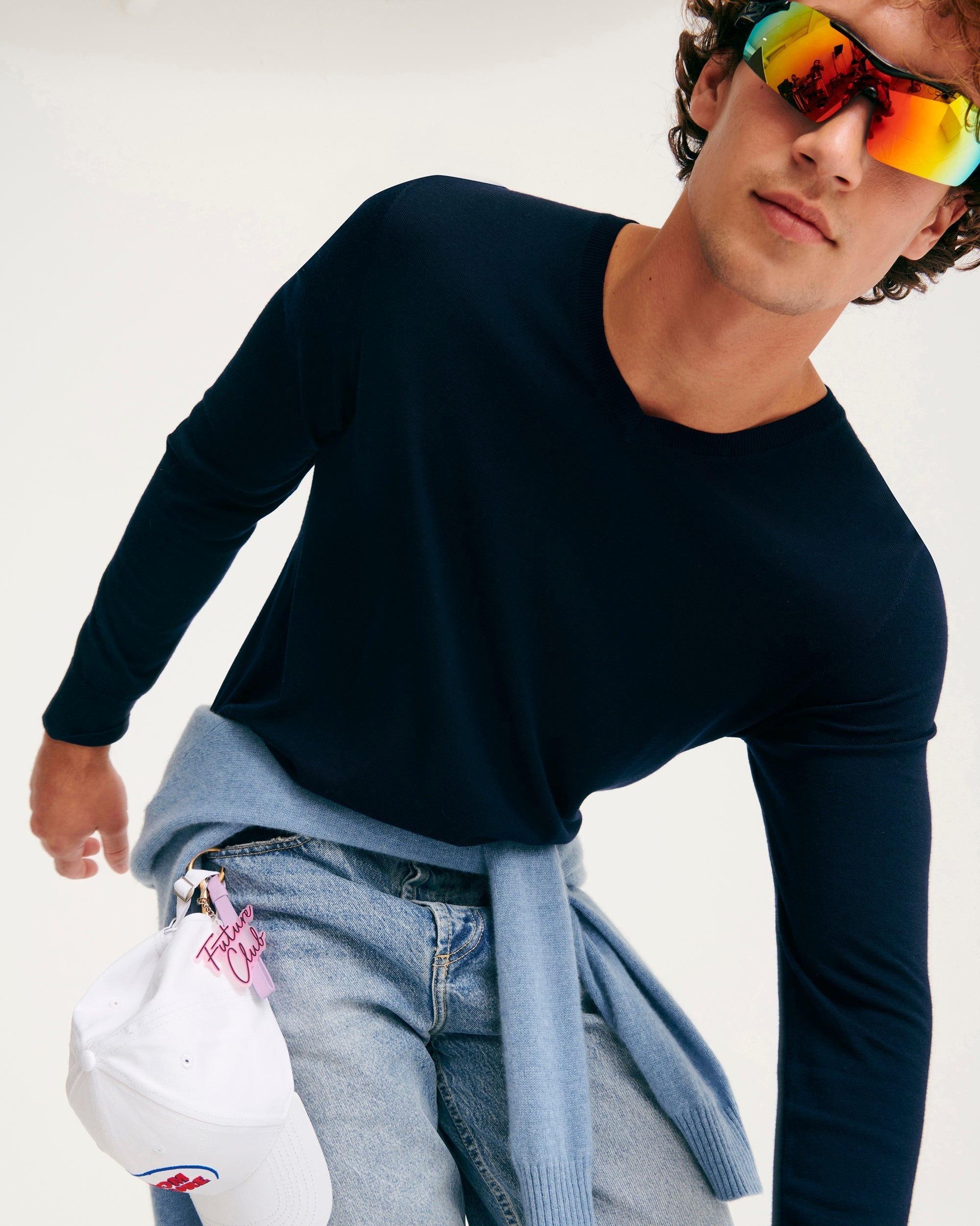 Pull à col V en laine mérinos - Black