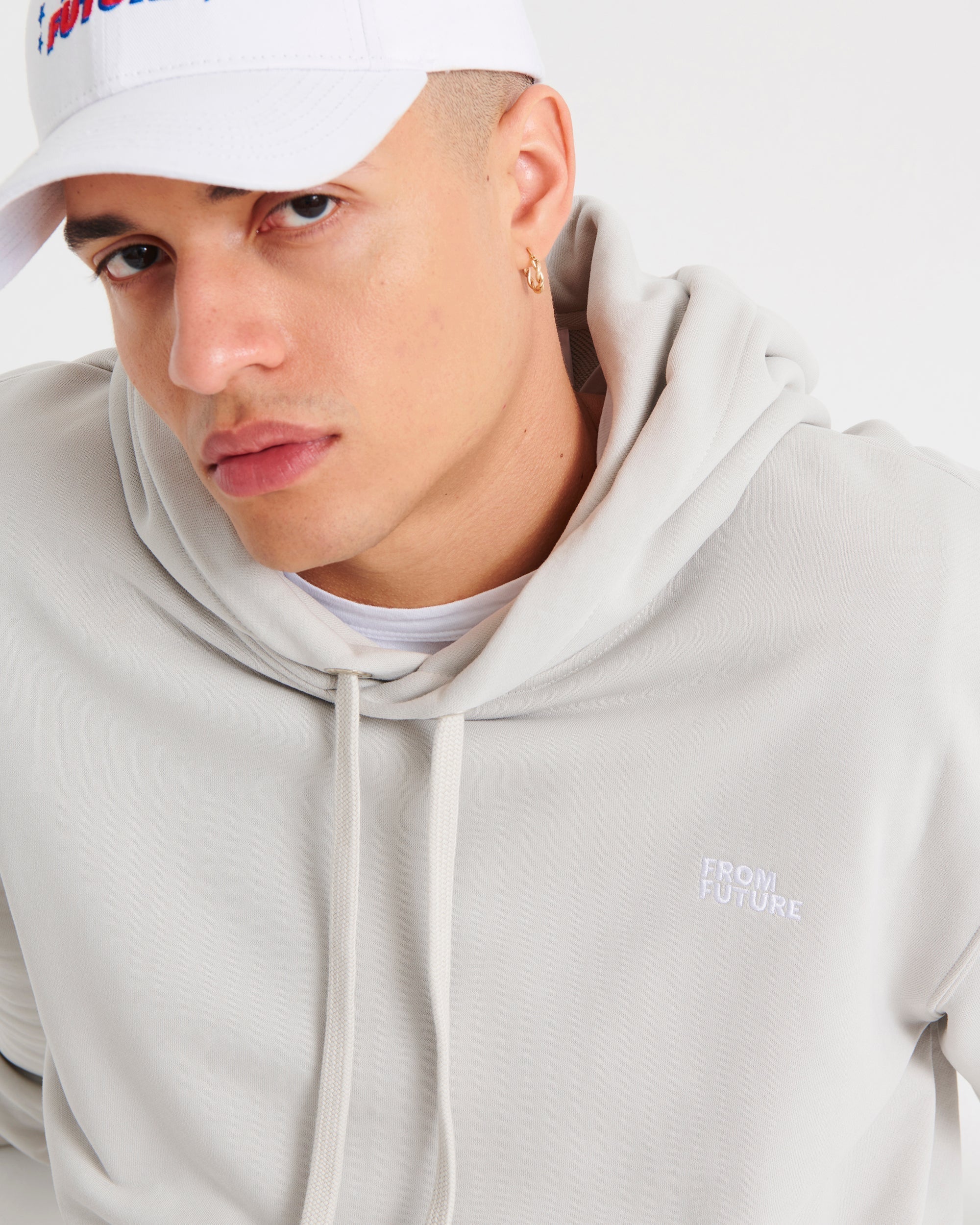 Hoodie unisexe oversize à broderie - Pearl Grey