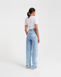 Jean large brodé patchwork - Pale Blue