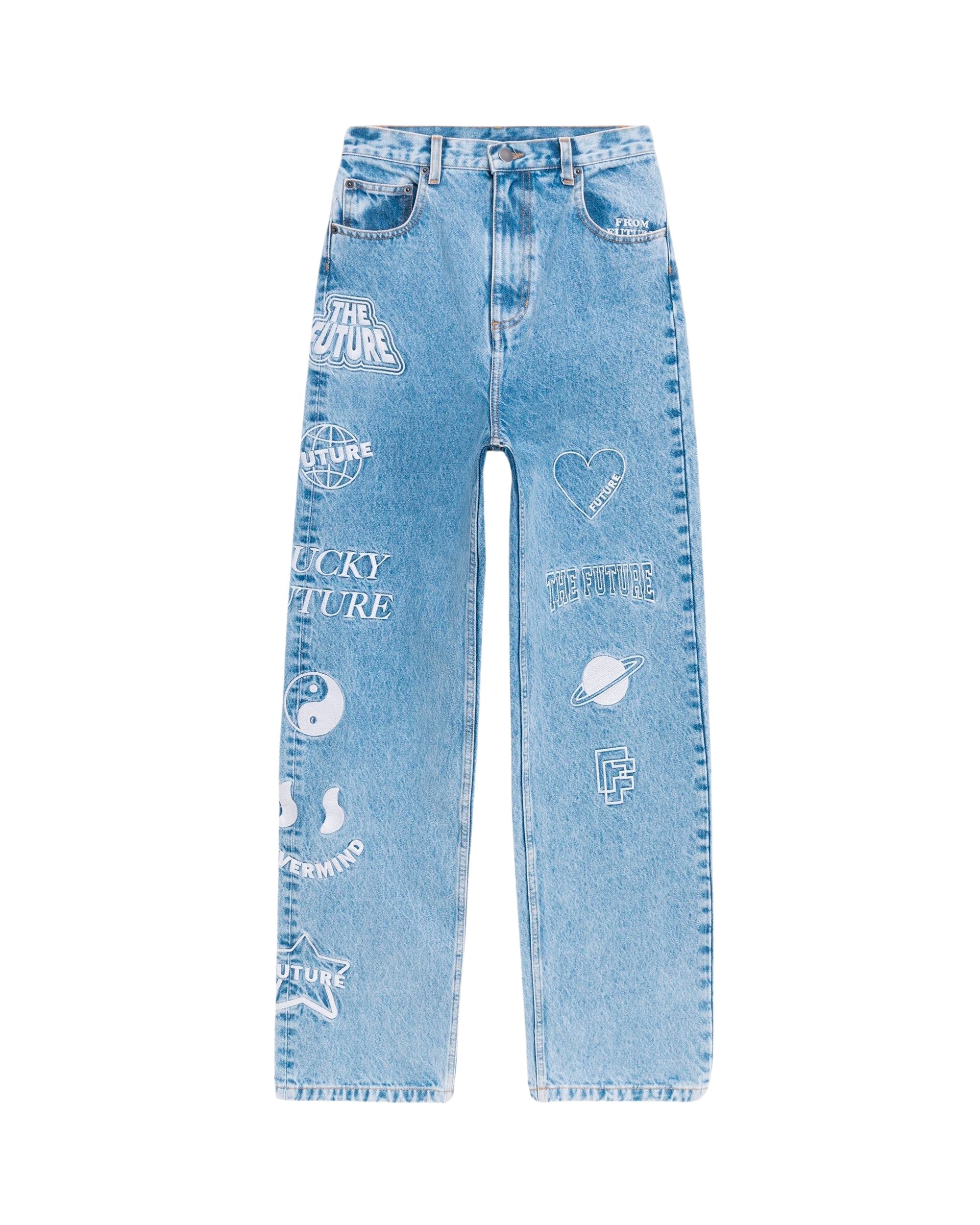 Jean large brodé patchwork - Pale Blue