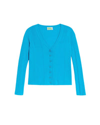 Cardigan à côtes en laine mérinos - Aqua Blue