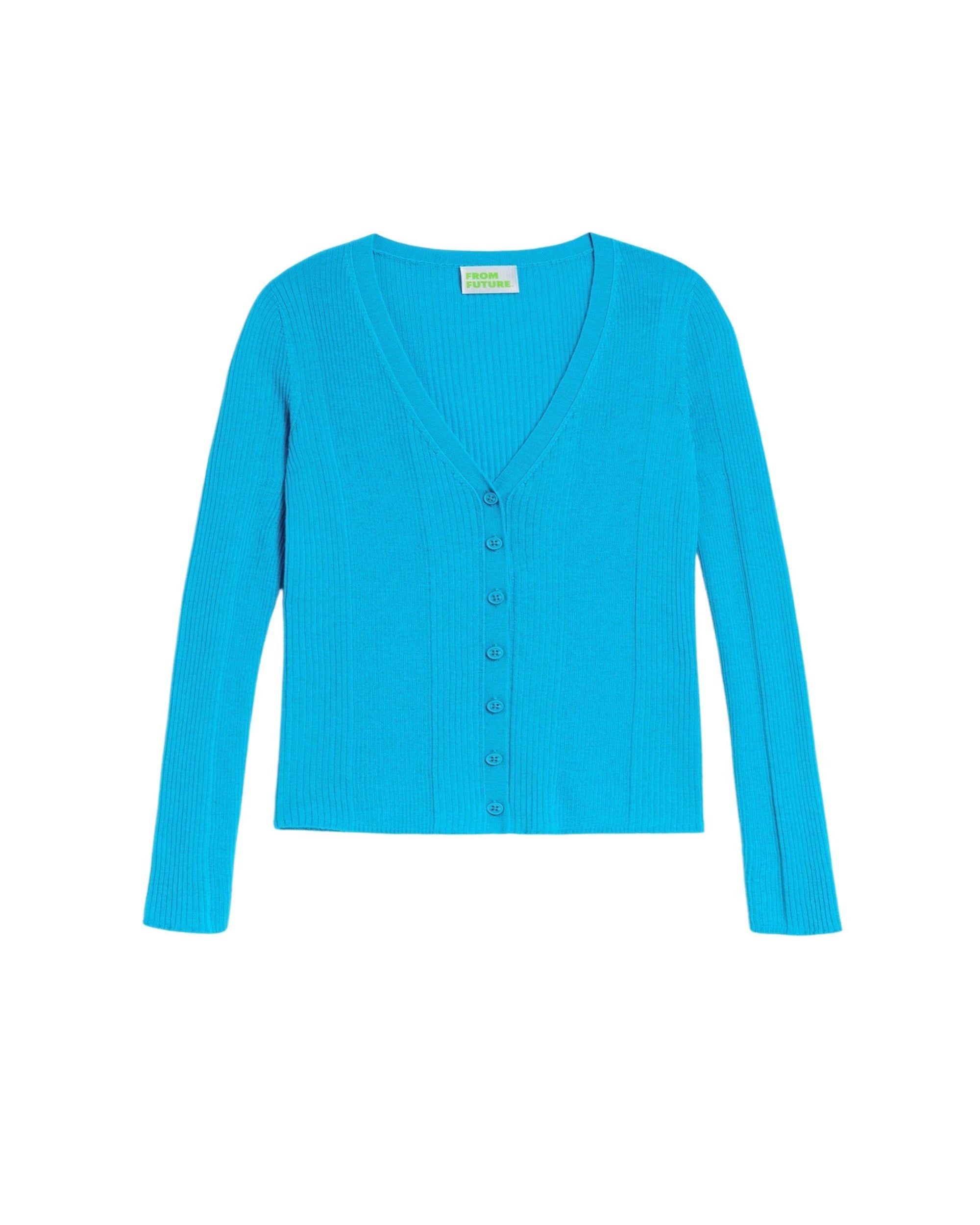 Cardigan à côtes en laine mérinos - Aqua Blue