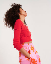 Cardigan à côtes en laine mérinos - Neon Orange