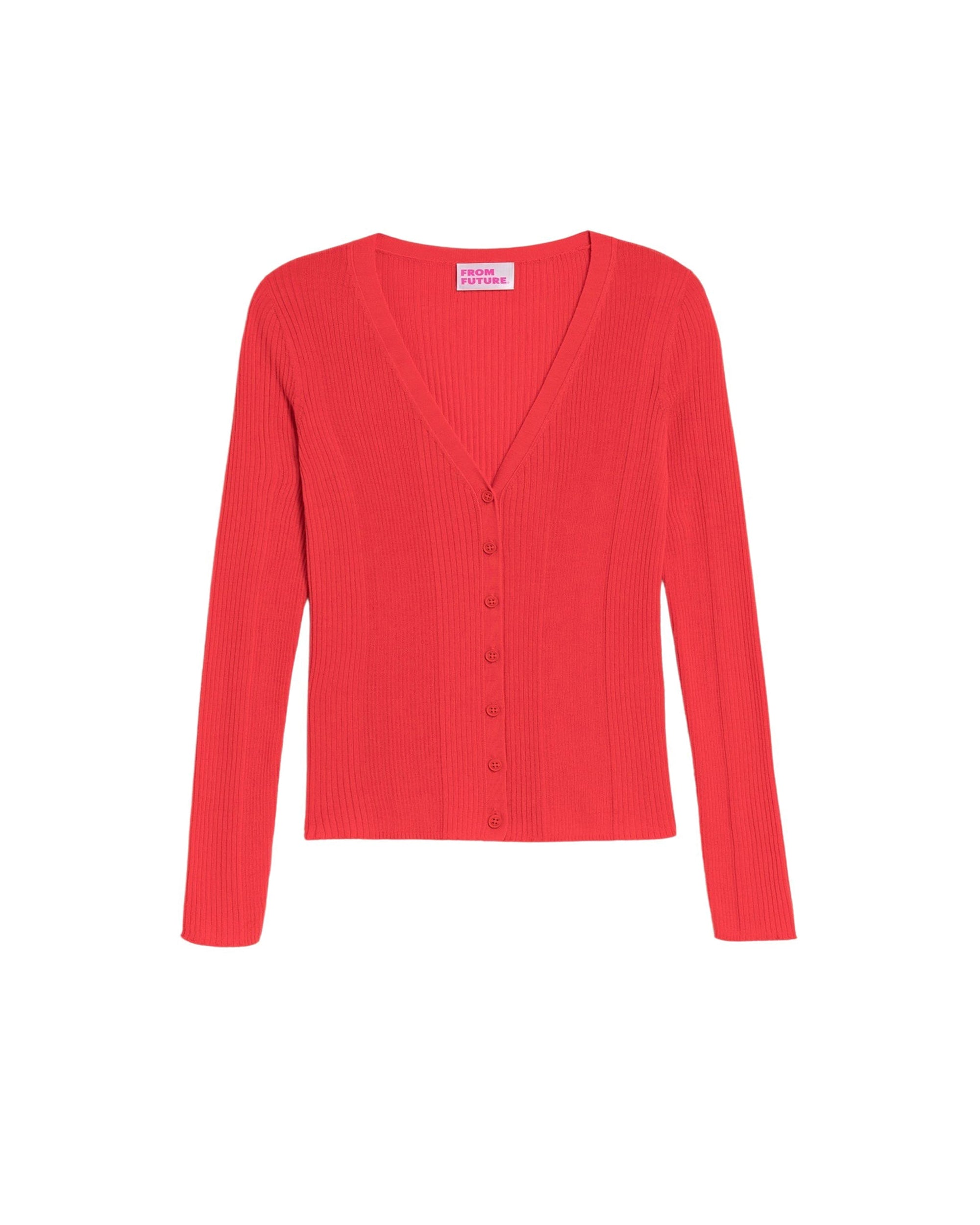 Cardigan à côtes en laine mérinos - Neon Orange